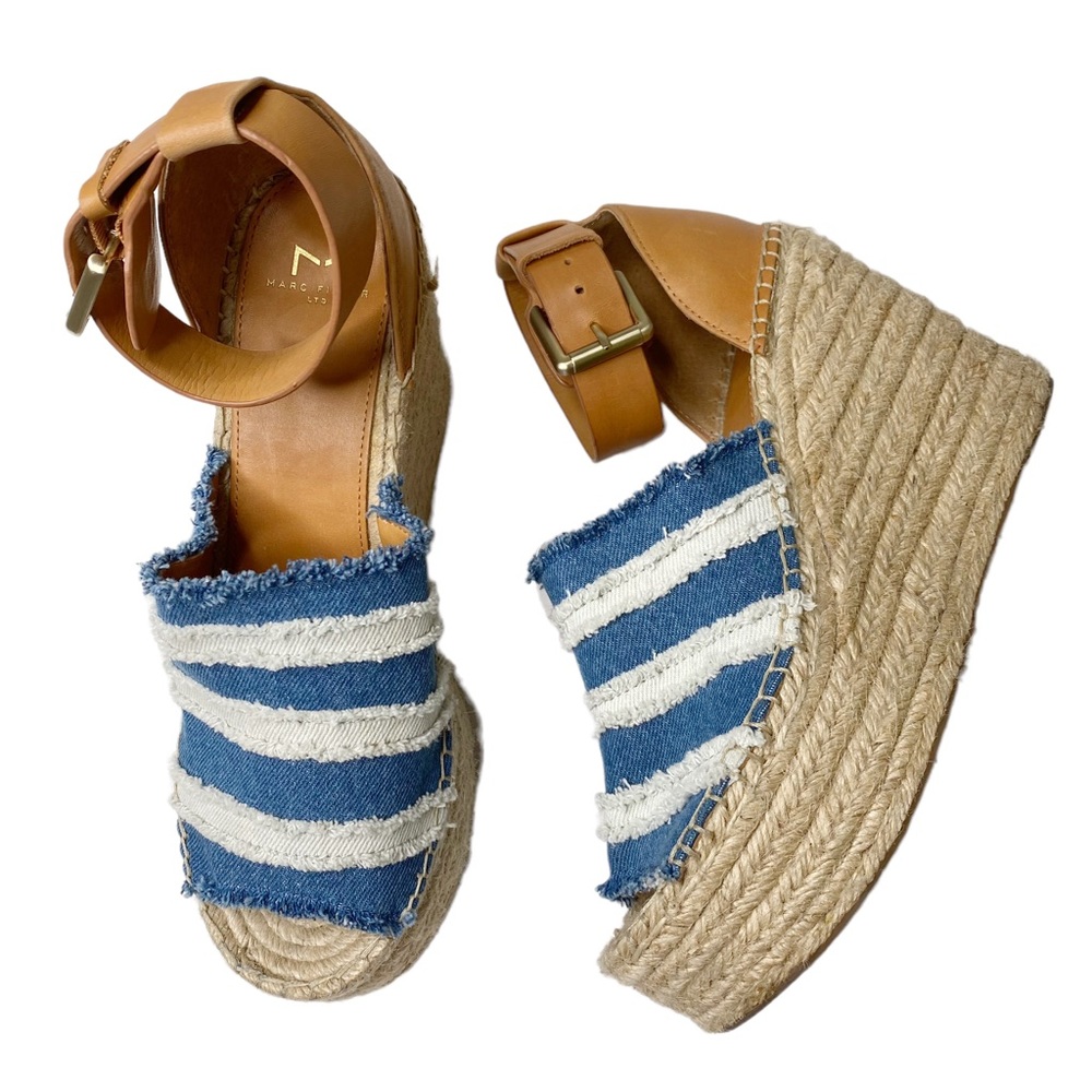 Marc Fisher Adria Denim Espadrilles Blue Tan Size 9 M - Picture 4 of 9